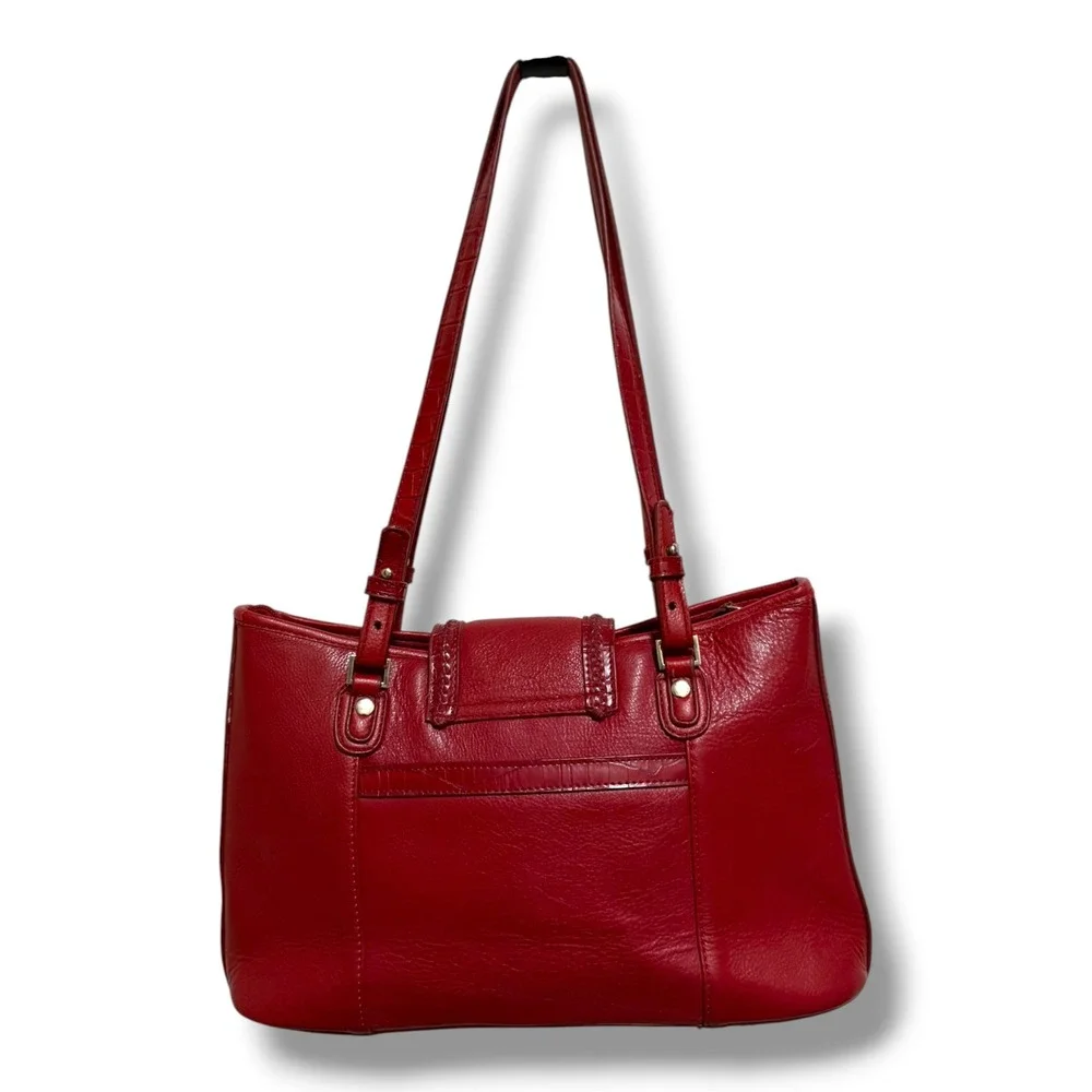 Coldwater Creek‎ Red Leather Shoulder Bag Heart Silver Tote Purse Multi Pocket